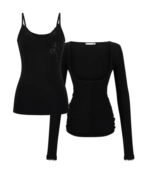 [ILLIO] Black lace layered cardigan set / [빛오 x 일리오] Black lace layered cardigan set