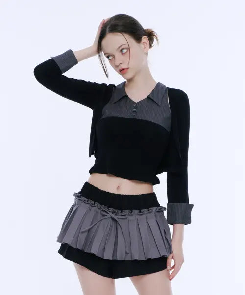 [ARCMETHOD] Layered Sleeveless Top \u0026 Bolero Set (Black\u0026Grey) / 레이어드 슬리브리스 탑 \u0026 볼레로 세트 (블랙\u0026그레이)
