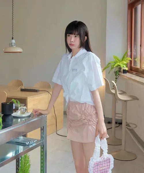 [SINOON] Flower Scrunch Skirt (Pink)