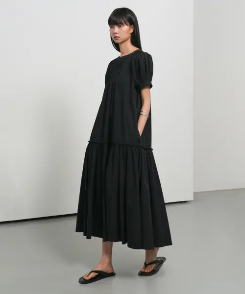 [GENERALIDEA] woman puff sleeve pintuck long one piece [black] / 퍼프 슬리브 핀턱 롱 원피스 [BLACK] / GF2LOP520