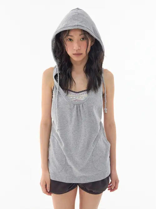 [EXPIRED GIRL] Mia Sleeveless Hoodie Melange Grey / [3rd] Mia Sleeveless Hoodie Melange Grey