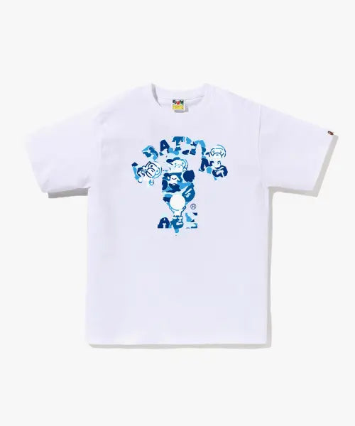 [BAPE] ABC Camo College Milo T-Shirt (M) WHITE/BLUE / ABC 카모 콜리지 마일로 티셔츠(M) WHITE/BLUE