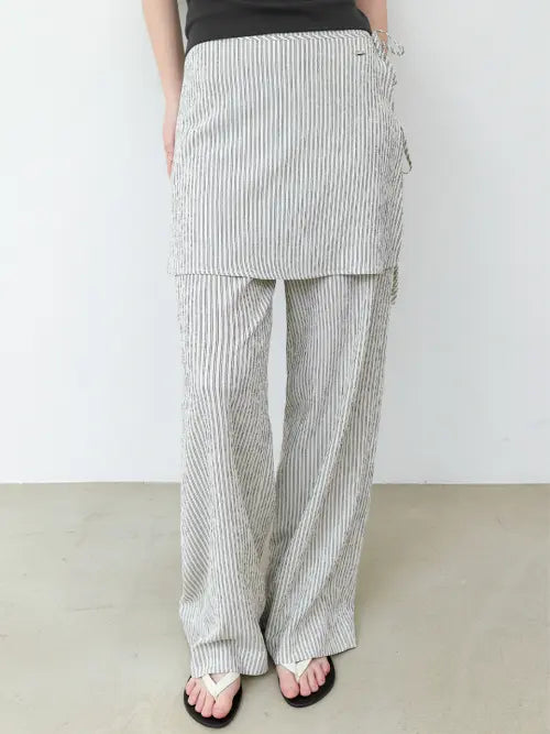 [ATELIER NAIN] STRIPE WRAP SKIRT LAYERED PANTS (PT-5778)