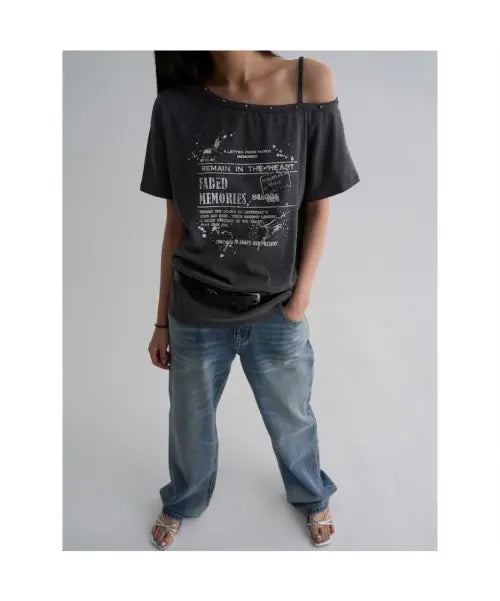 [8SECONDS] Stud Loose Jersey Top (with belt) - Ash / 스터드 루즈 저지탑 (벨트 포함)  애쉬