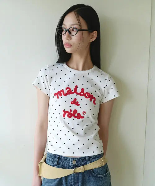 [ROLAROLA] MAISON DE ROLA EMBROIDERY DOT T-SHIRT WHITE