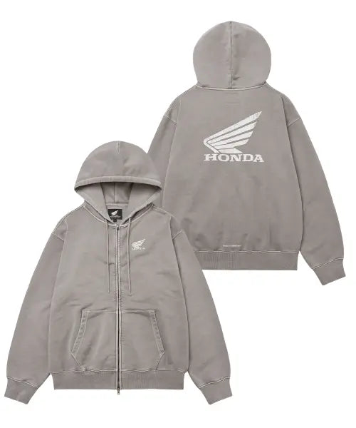 [PHYPS MOTORCYCLE] Pigment Scratch Logo Hoodie Zip-Up Gray