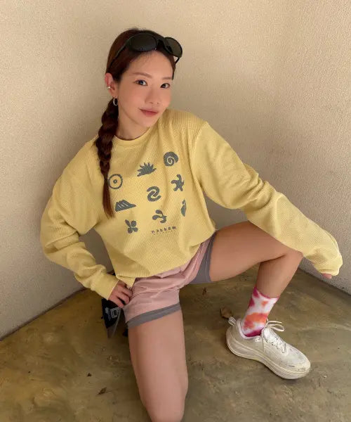 [MADDEN] Mountain Totem Waffle Long Sleeve Lemon / 마운틴 토템 와플 롱슬리브 레몬
