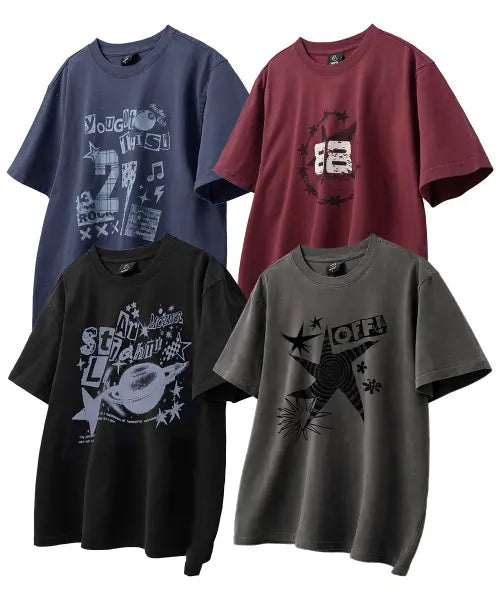 [MOZMOZ] Graphic Pigment Crop & Oversized T-shirt SET Vol. 03 / [SET] 그래픽 피그먼트 크롭\u0026오버핏 반팔티셔츠 VOL.03