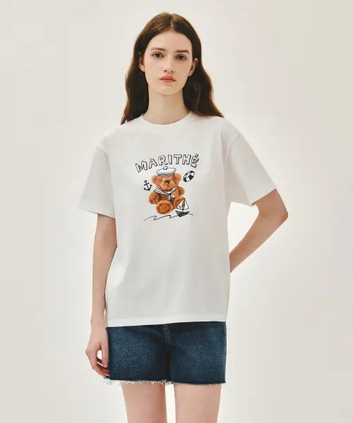 [MARITHÉ + FRANҪOIS GIRBAUD] MARINE DRAWING DOODLE GRAPHIC TEE white