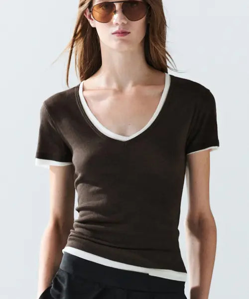 [MASSIMO DUTTI] 100% Cotton Double Layer Short Sleeve T-Shirt / 100% 코튼 더블 레이어 반팔 티셔츠