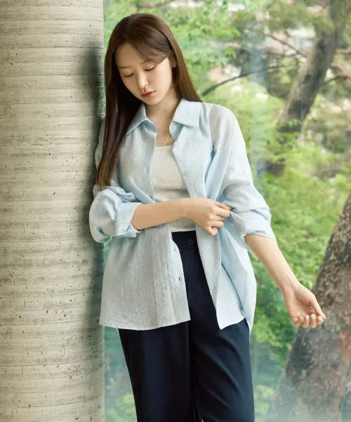[MIXXO] Oversized See-Through Shirt_MIWYWG509B / 오버핏 시스루 셔츠_MIWYWG509B
