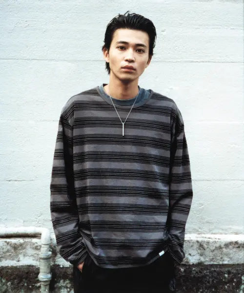 [NOMANUAL] PAINTED STRIPE LONG SLEEVE TEE - BLACK