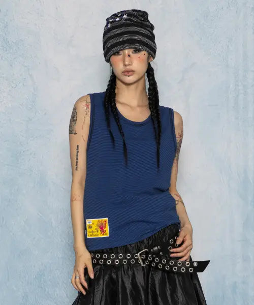[GLACK] GT186 Slope Reversible Sleeveless Top (Black/Navy) / GT186 슬로프 리버시블 스트라이프 슬리브리스 (BLACK/NAVY)