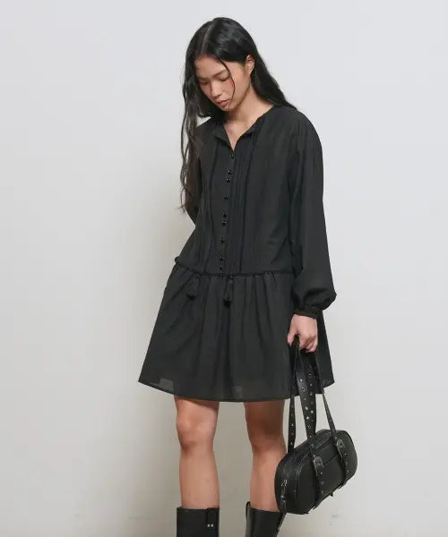 [GENERALIDEA] woman pin tuck low rise onepiece [black] / 핀턱 로우라이즈 원피스 [BLACK] / GF2LOP507