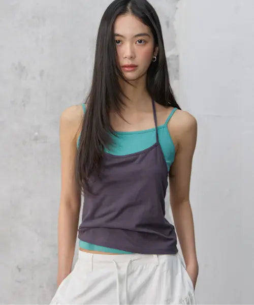 [MICHIKO LONDON KOSHINO] Halter Layered Sleeveless Set Ash purple/Blue / 홀터 레이어드 슬리브리스 세트 애쉬 퍼플/블루