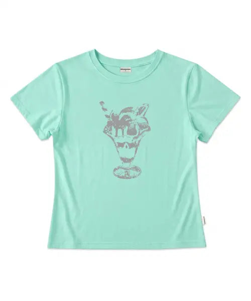 [ESCAPEFROM] Vintage Parfait Print Slim Fit Short Sleeve T-Shirt Mint / 빈티지 파르페 프린트 슬림핏 반팔티 민트