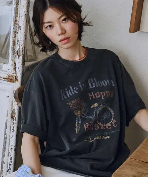 [CPGN STUDIO] Happy Basket Pigment Short Sleeve T-Shirt Smoke Black / 해피 바스켓 피그먼트 반팔티 스모크블랙