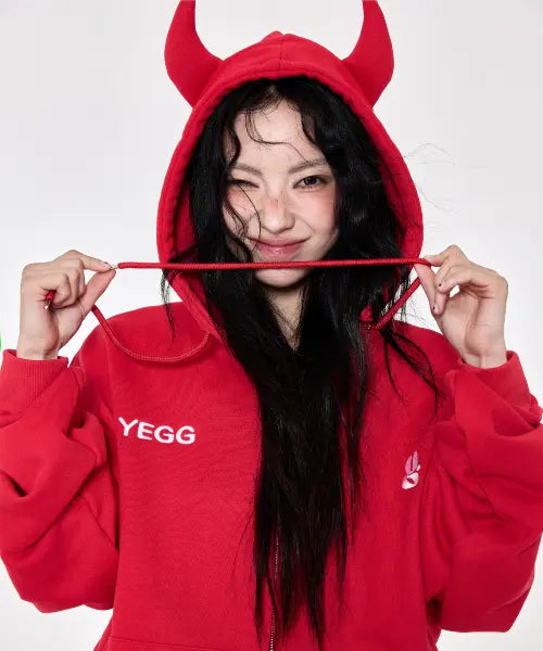[YEGG] [BASIC] Devil Hoodie Red / 데빌 후드 레드