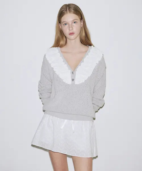 [SINOON] Chiffon Shirring Knit (Grey)