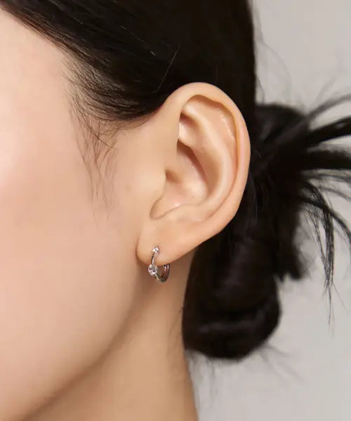 [goldndear] 14KGF Double Cubic Mini One-Touch Hoop Earrings / 14KGF 더블 큐빅 미니 원터치 링귀걸이