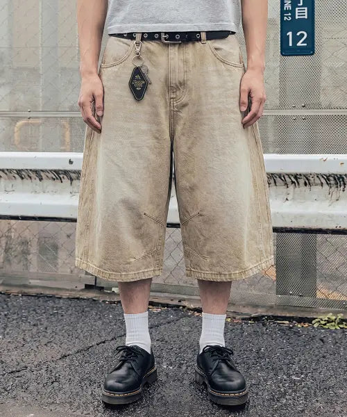 [ANOLORCODE] Duo Curved Half Denim Pants (Beige) / 듀 커브드 하프 데님팬츠 (베이지)