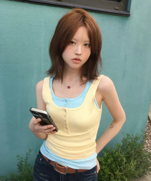 [WHO.A.U] Ribbed Henley Sleeveless / WHRNG3792F