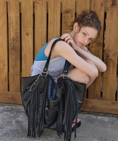 [LETERIE] FRINGE BOHO SHOULDER BAG_BLACK