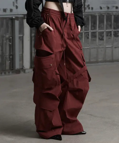 [ZNUZ] [W] CARZO DOUBLE-POCKET PARACHUTE PANTS - WINE / 카조 더블 포켓 파라슈트 팬츠 - 와인