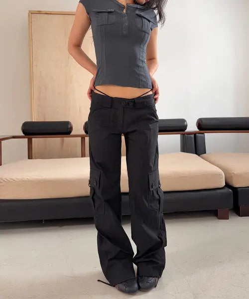 [PLEASENOFOLLOW] Ethan Pocket Cargo Pants (Black)