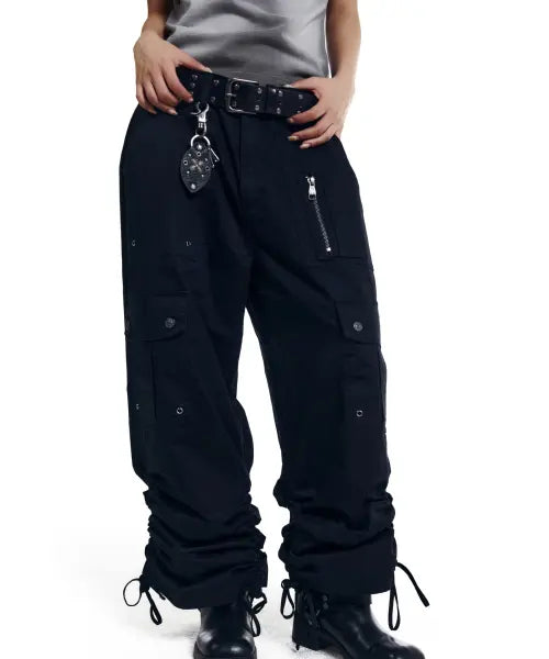 [AAKAM] Shirring Utility Cargo Pants (Black)