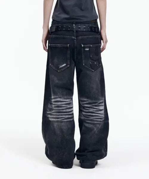 [AAKAM] Double Layer Denim Pants (Black)