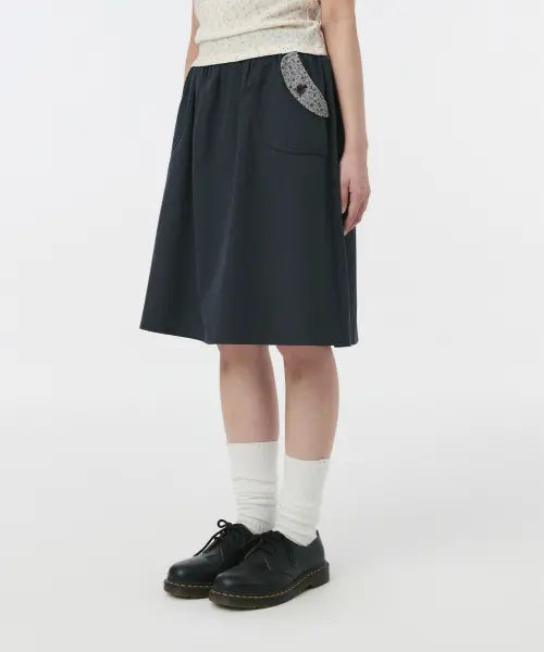 [OHESHIO] FLORAL POCKET BANDING MIDI SKIRT, DEEP NAVY