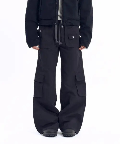 [AAKAM] Flare Cargo Pocket Pants (Black)