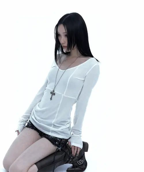 [ROUGHNECK] Crossline Slim Top White / 크로스라인 슬림 탑 화이트