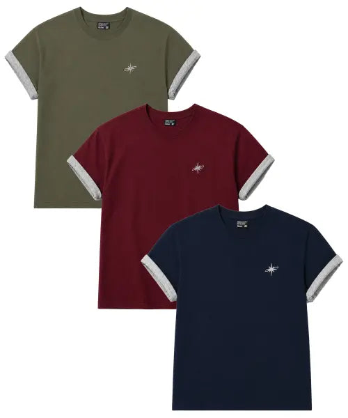 [QUTON] [2PACK] Polaris Roll-up Semi-Crop Short-Sleeve T-Shirt (3 Colors) / [2PACK] 폴라리스 롤업 세미크롭 반팔 티셔츠 3COLOR