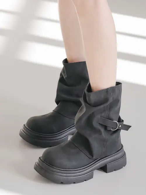 [FLORIDA STUDIO] Everyday EDESA Shirring Buckle Mid Walker Boots ED2615 / 에브리데이 에데사 셔링 버클 미들 워커 부츠 ED2615