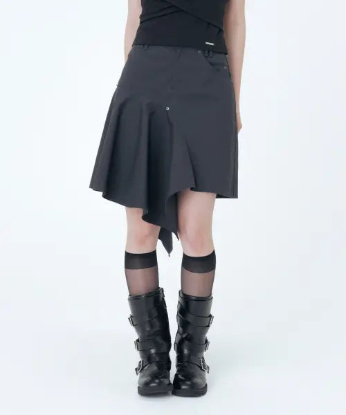 [MISEKI SEOUL] One side draped midi skirt CHARCOAL