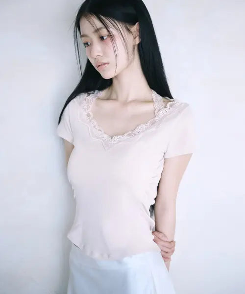 [REISE MIYA] LILY HALTERNECK LACE TOP [BABY PINK] / 릴리 홀터넥 레이스 탑 [BABY PINK]