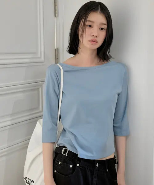 [LOW CLASSIC] Lc BACK SCOOP 3/4 TEE_VINTAGE BLUE [LC262TS09B1]