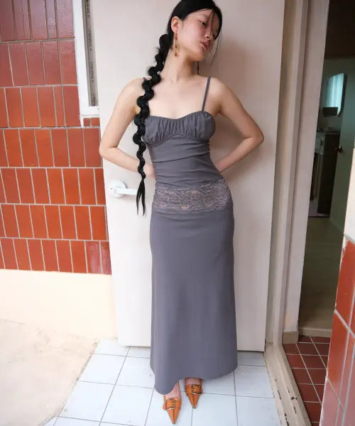 [LOSESLEEPOVER] Lace Meadow Dress *Slate Gray / 레이스 매도우 드레스 *슬레이트 그레이
