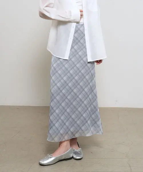[GENERALIDEA] woman check sheer long skirt [fog grey] / 체크 시어 롱 스커트 [FOG GREY] / GF2LSK510