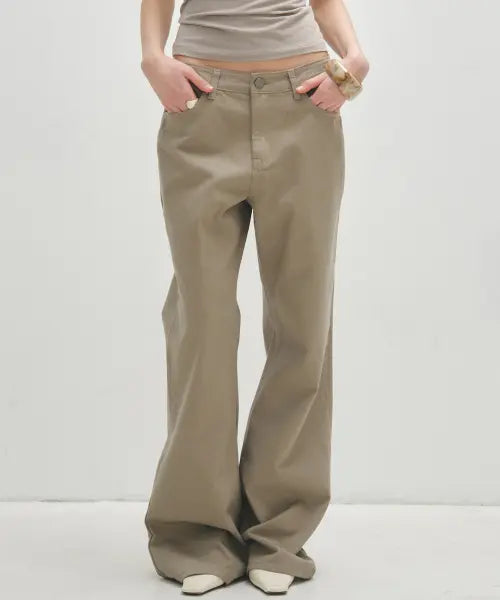 [NOIRER FOR WOMAN] Cotton Loose Flare Pant (Khaki) / 코튼 루즈 플레어 팬츠 (카키)