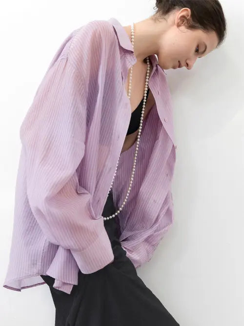 [ATELIER NAIN] SHEER STRIPE OVERSIZED SHIRT (BL-4412)