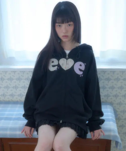 [AMBLER] Check Flower Zip up Hoodie jacket AZIP901 (Black) / Check Flower 자수 집업 후드 집업 자켓 AZIP901 (블랙)