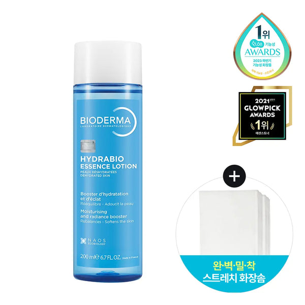 [BIODERMA] Bioderma Hydrabio Essence Lotion 200ml (Special Set with Stretch Cotton Pads) / 바이오더마 하이드라비오 에센스로션 200ml 기획 (+스트레치 화장솜)