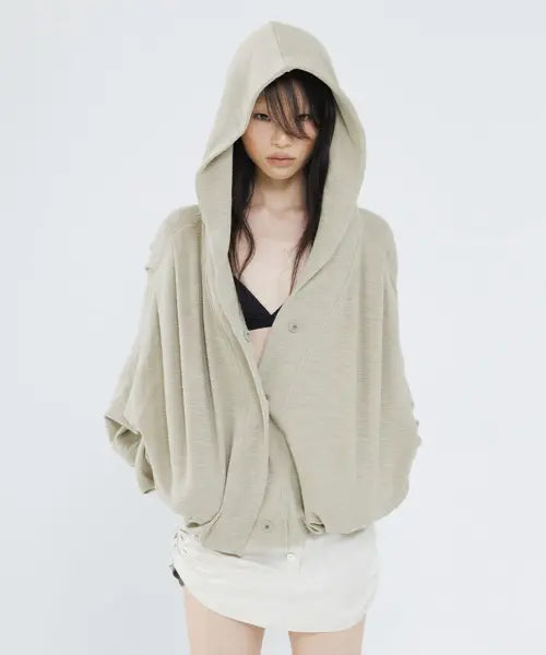 [WET TAG] GATHERED VOLUME HOODED JACKET SAND