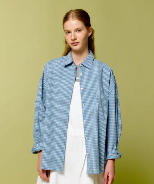 [DEPOUND] check oversized shirts - blue / 체크 오버사이즈 셔츠 [블루]