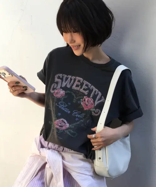 [BITTERCELLS] Rose Petal Tee-Pigment Charcoal / 로즈 페탈 티-피그먼트 차콜