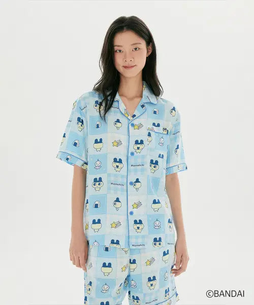 [SPAO] Tamagotchi Y2K Patchwork Short Sleeve Pajamas (Blue) / [다마고치] Y2K 패치워크 반팔 파자마(Blue)_SPPPG25U07