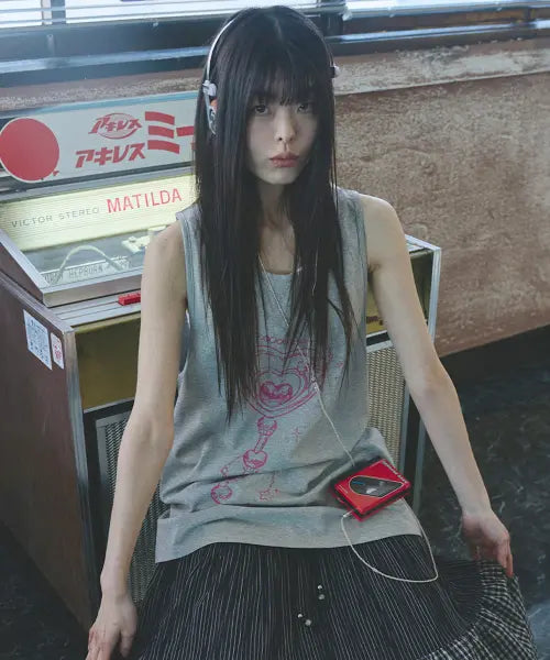 [MIHEV] Lovely Magic Wand Oversized Sleeveless Top Melange / 러블리 매직 완드 오버핏 나시 멜란지